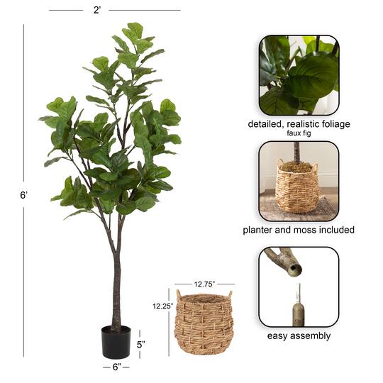 Kate and Laurel 6ft. Fidmont Faux Fiddle Fig Tree with Natural Planter